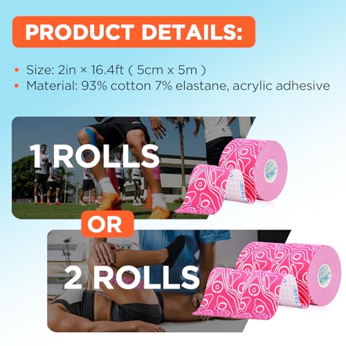 OK TAPE PRO Kinesiology Tape, 2inch x Long Roll 16ft Free Cut Tape, Elastic Athletic Tape Therapeutic Latex Free, Black+Black
