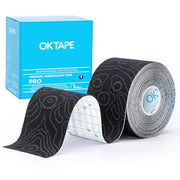 OK TAPE PRO Kinesiology Tape, 2inch x Long Roll 16ft Free Cut Tape, Elastic Athletic Tape Therapeutic Latex Free, Black+Black