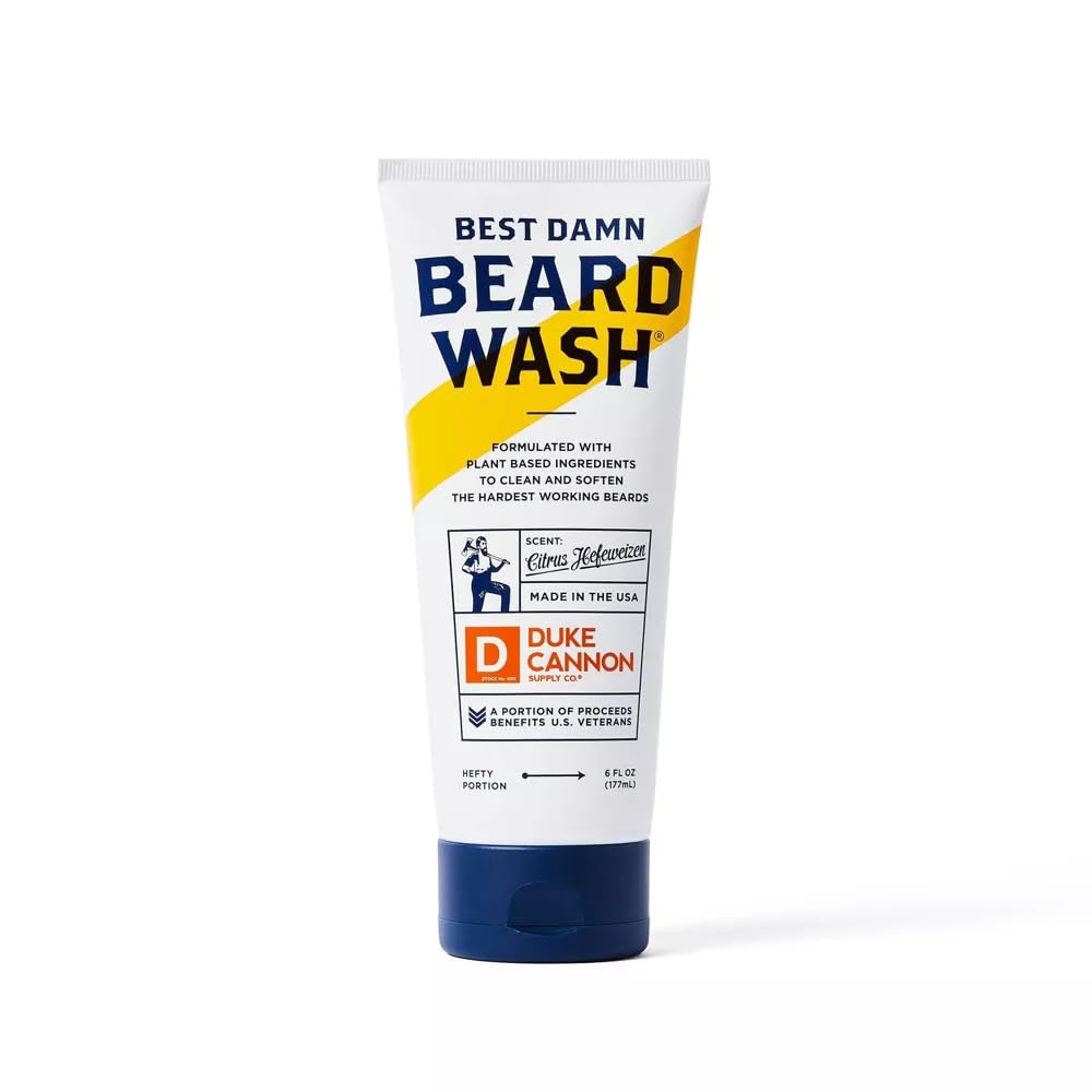 Duke Cannon Supply Co. Beard Wash Citrus Hefeweizen, 6 Fl Oz - Made with Plant-Based Ingredients to Strengthen, Rejuvenate, Soften and Condition