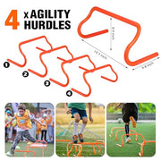 Soccer Training Equipment, Speed Agility Training Equipment for Kids Youth Adults, 20ft Agility Ladder, 4 Hurdles, Jump Rope, 12 Soccer Cones, Running Parachute, Football Training Equipment