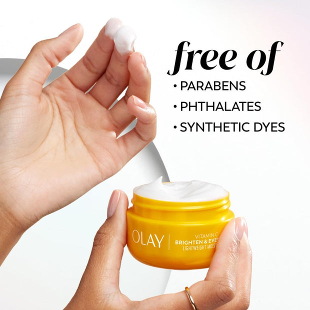 Olay Vitamin C Face Moisturizer, Bright & Even Lightweight Cream for Women - Brightens, Hyrdates, Evens Tone & Texture, Glowing Skin Care - Recyclable Sustainable Eco Jar, Non-Greasy, 2 Oz