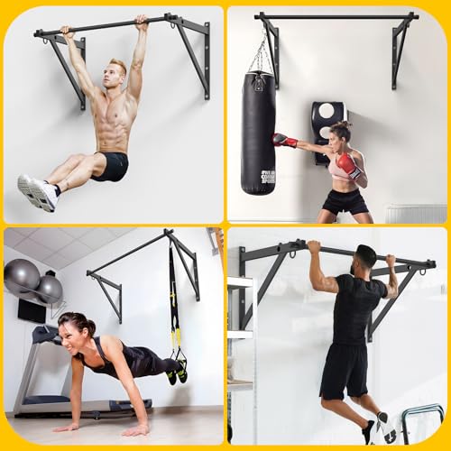 Wall Mounted Pull Up Bar, Adjustable Depth 51" Chin Up Bar, Strength Training Pull-Up Bars 500LBS Weight Capacity, Home or Garage Gym Chin Up Workout Training Station