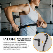Talon Percussion Massage Gun + Massage Cane + Gun Holder System - Deep Tissue Muscle Massager with Arm Attachment for Whole Body Pain Relief, Upper and Lower Back, Neck & Shoulder Relaxer