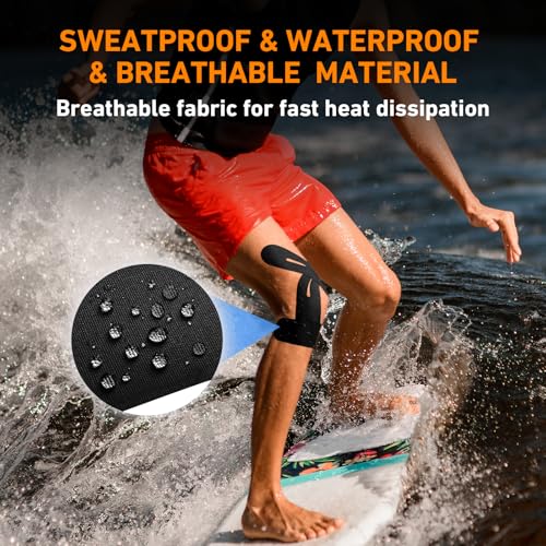 PreCut Kinesiology Tape for Knees, 12 PCS Waterproof KTQUICK Knee Tape for Knee Pain Relief Pre Cut, Original Cotton Athletic Knee Tape, Waterproof & Hypoallergenic Latex-Free for Sports (Black)