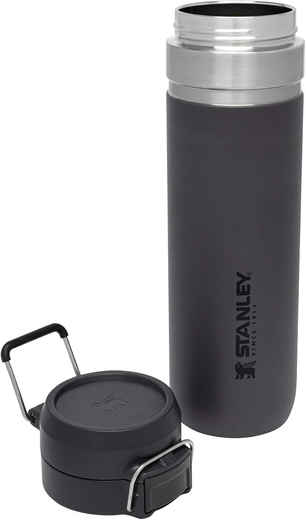 Stanley Quick Flip GO Water Bottle 24 oz | Push Button Lid | Leakproof and Packable for Travel and Sports | Insulated Stainless Steel | BPA-Free | Charcoal