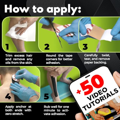 Waterproof Kinesiology Tape - 3 Rolls - Knee Support & Muscle Pain Relief - 16.4 ft Uncut Sports Kinetic Tape for Joint Stability - 50 Instructional Videos