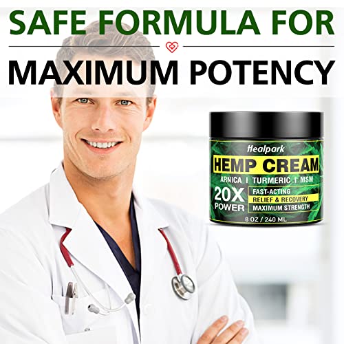 Natural Hemp Cream 8 fl oz - Arnica,MSM, Turmeric, Emu Oil, Menthol, Aloe - Muscles, Joints, Lower Back, Back, Knees, Neck, Fingers, Elbows,Body