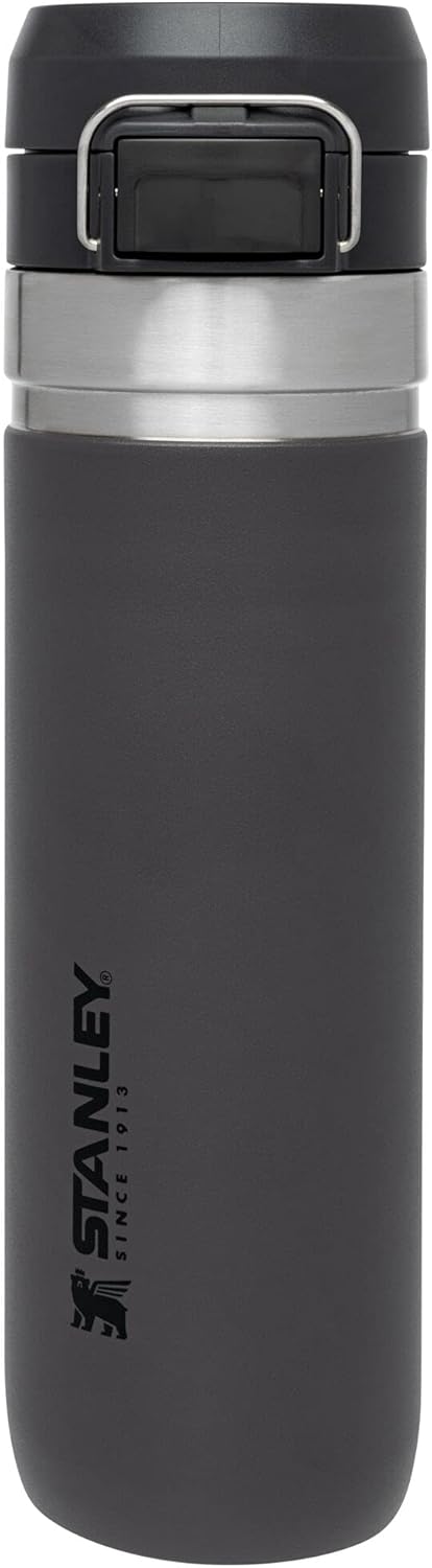 Stanley Quick Flip GO Water Bottle 24 oz | Push Button Lid | Leakproof and Packable for Travel and Sports | Insulated Stainless Steel | BPA-Free | Charcoal