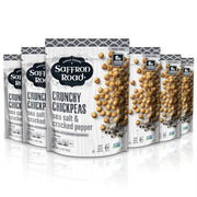 Saffron Road Roasted and Crunchy Sea Salt and Cracked Pepper Chickpeas | High Protein Snacks | Gluten-free, Vegan, Non-GMO, and Certified Halal and Kosher | 5.4oz Pouch | Pack of 6
