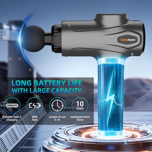 YANRAN Deep Tissue Massage Gun Portable, Percussion Massage Gun with 7 Levels & 6 Massage Heads, Electric Massager for Muscles Pain Relief, Gifts for Men Women Athletes for Sports and Relaxation
