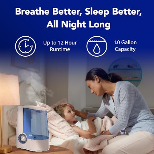 Vicks Warm Mist Humidifier - Air Humidifier for Bedroom, Home & Large Room, Baby, Kids and Adults Soothing Steam Vaporizer for Cough, Congestion, Allergies & Dry Air, VapoSteam Compatible