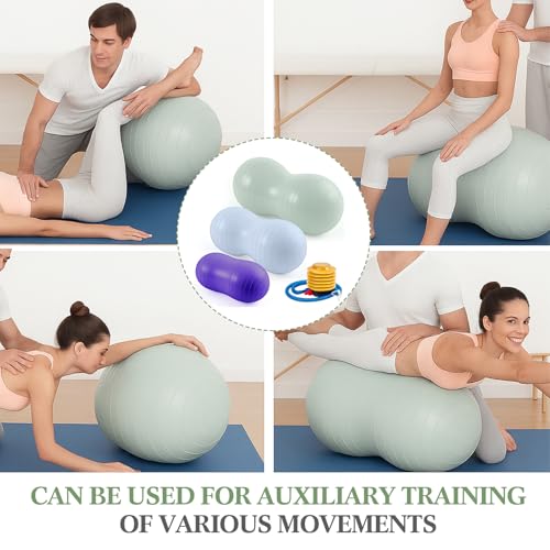 Jexine 3-Piece Anti-Burst Peanut Shape Ball Set - Exercise Yoga Balance Stability Ball for Kid Therapy, Pregnancy, and Home Gym, Includes 1 Pump, 3 Size Options
