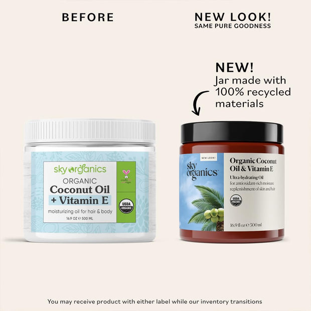 Sky Organics - Organic Coconut Oil & Vitamin E, 16.9 fl oz - Skin & Hair Ultra-Hydrating Oil - Fatty Acids & Antioxidants - Natural, Vegan & Cruelty Free - Skin Care & Hair Care w Ebook