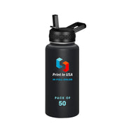 Personalized Custom Print in USA Water Bottle 32oz Stainless Steel Double Wall Coffee Cup with Lid & Straw Insulated Tumbler with Colorful Text Logo Photo