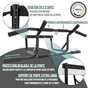 PULLUP & DIP Pull-up bar for door frames for hanging without screws and no slipping, professional door bar, pull-up bar with padded handles