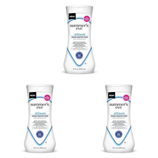 Summer's Eve, Ultimate Odor Control, Feminine Body Wash with Boric Acid, Removes Odor, Feminine Wash with pH Balance, 15 Fl Oz