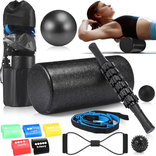 Skylety 8 In1 Foam Roller Set for Deep Muscle Massage, High Density Back Roller Muscle Massager Stick Massage Ball for Whole Body Physical Therapy Exercise Pilates Yoga Back Pain Recovery