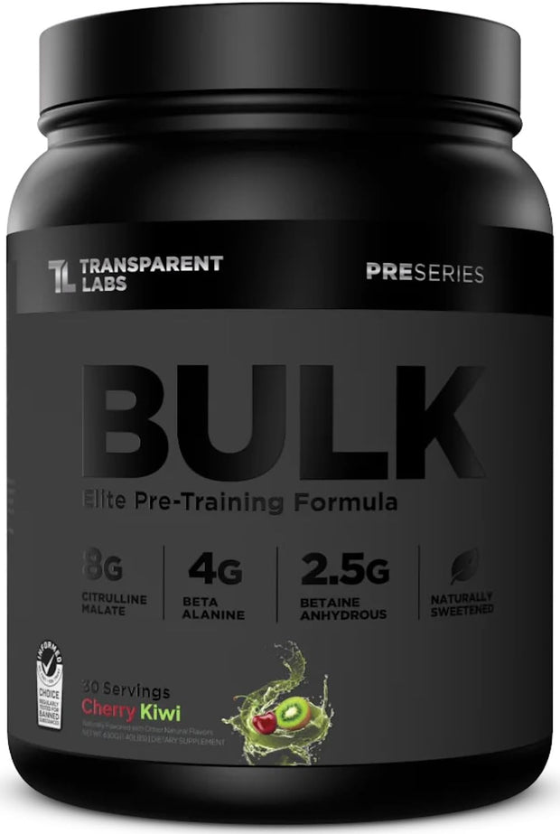 Transparent Labs Bulk Black Pre Workout - Clinically Dosed, Sugar Free Preworkout for Men and Women with Beta Alanine Powder, Citrulline Malate, & Caffeine - 30 Servings, Cherry Kiwi