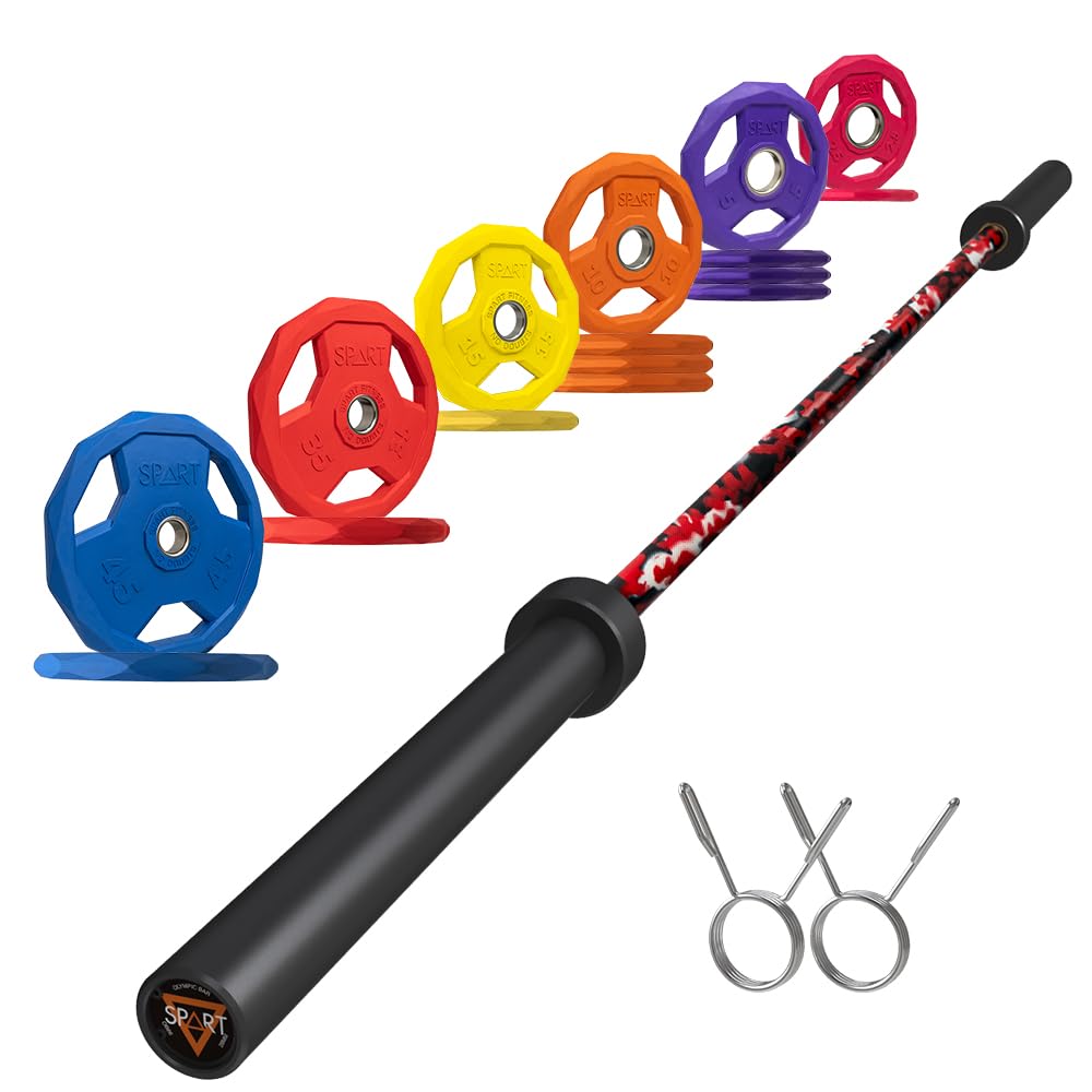 7FT Olympic Barbell Bar with Weight Plate Set Combo, Solid Olympic Bar with Bearings, 700Lbs Capacity Weight Bar for Home Gym Strength Training, Weightlifting, Powerlifting, Fit for 2" Olympic Plates