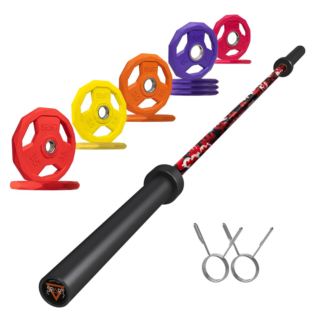 7FT Olympic Barbell Bar with Weight Plate Set Combo, Solid Olympic Bar with Bearings, 700Lbs Capacity Weight Bar for Home Gym Strength Training, Weightlifting, Powerlifting, Fit for 2" Olympic Plates