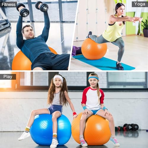 Yoga Ball, 18-30 Inch Extra Thick Exercise Ball for Workout Fitness Balance, Anti Burst Chair for Home and Office Desk, Includes Hand Pump & Workout Guide Access