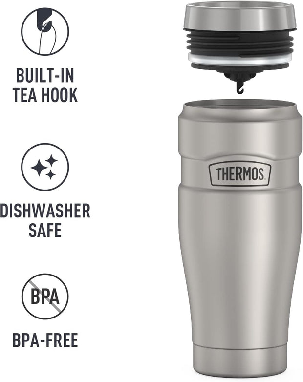 THERMOS Stainless King Vacuum-Insulated Travel Tumbler, 16 Ounce, Matte Steel