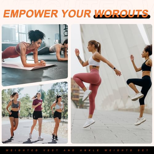 Weighted Vest, 6 lb Weight Vest with Reflective Stripe, 2 Pair of 1 lb Wrist & Ankle Weights Set for Men Women Adjustable for Workout, Strength Training, Running, Fitness, Muscle Building