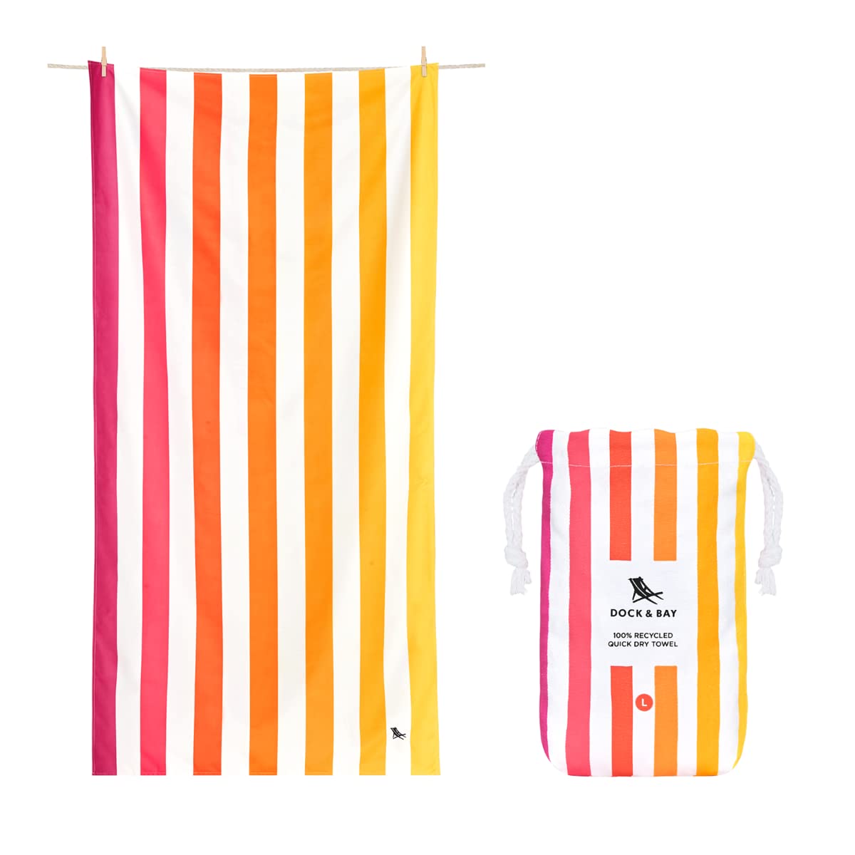Dock & Bay Beach Towel - Quick Dry, Sand Free - Compact, Lightweight - 100% Recycled - Includes Bag - Cabana - Bondi Blue - Large (160x90cm, 63x35)