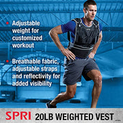 SPRI 20 lb Weighted Vest for Women & Men - Adjustable Weight Vest for Running, Strength Training, Endurance, and Fitness - Ten 2lb Weight Bags for Customized Workout - Comfort Fit and Durable Closure