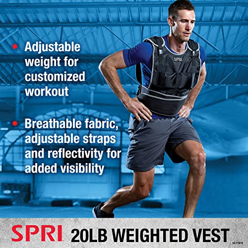 SPRI 20 lb Weighted Vest for Women & Men - Adjustable Weight Vest for Running, Strength Training, Endurance, and Fitness - Ten 2lb Weight Bags for Customized Workout - Comfort Fit and Durable Closure