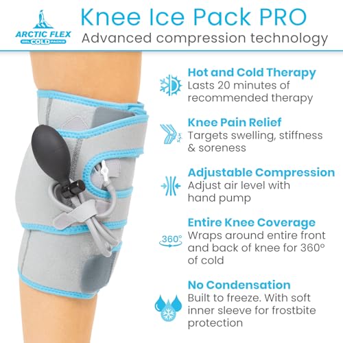 Vive Compression Knee Ice Wrap - Reusable Brace with Air Pump - Hot/Cold Therapy for Men, Women, Pain Relief, Swelling and Recovery Support - Adjustable and Inflatable Pack for Sports Injury Sprains