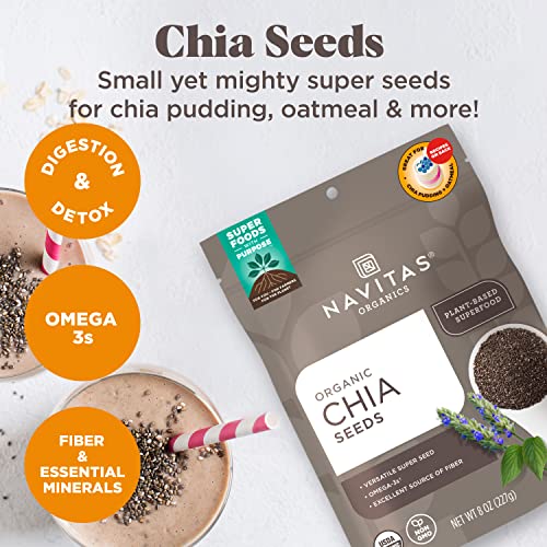 Navitas Organics Chia Seeds – For Chia Pudding, Smoothies, Baking, Salads & More – Omega 3, Fiber, Minerals - USDA Organic, Non GMO, Kosher, Gluten Free, Keto (16oz. Bag, 15 Servings)