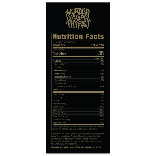 Liquid Death Electrolyte Death Dust, Severed Lime, Mango Chainsaw & Convicted Melon (12-Pack)