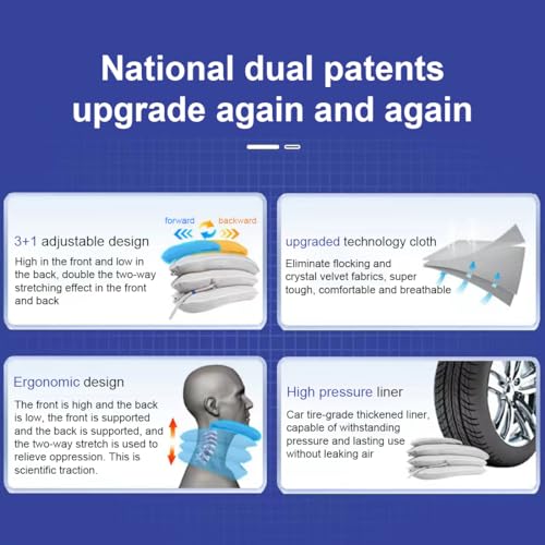 Neck Stretcher with Neck Brace,Cervical Traction Neck Device,Neck Relief Tool,Adjustable Inflatable Cervical Brace,Home Use Neck Decompression New Technology Breathable Fabric Washable&Colorfast(Gray)