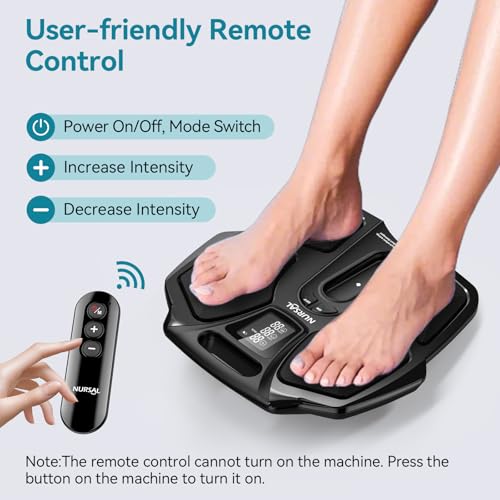 NURSAL EMS Foot Massager for Neuropathy, Electric Muscle Stimulator for Feet & Legs Circulation, TENS Unit for Feet with 6 Reusable Pads, Wireless Remote with 90 Adjustable Intensity Levels