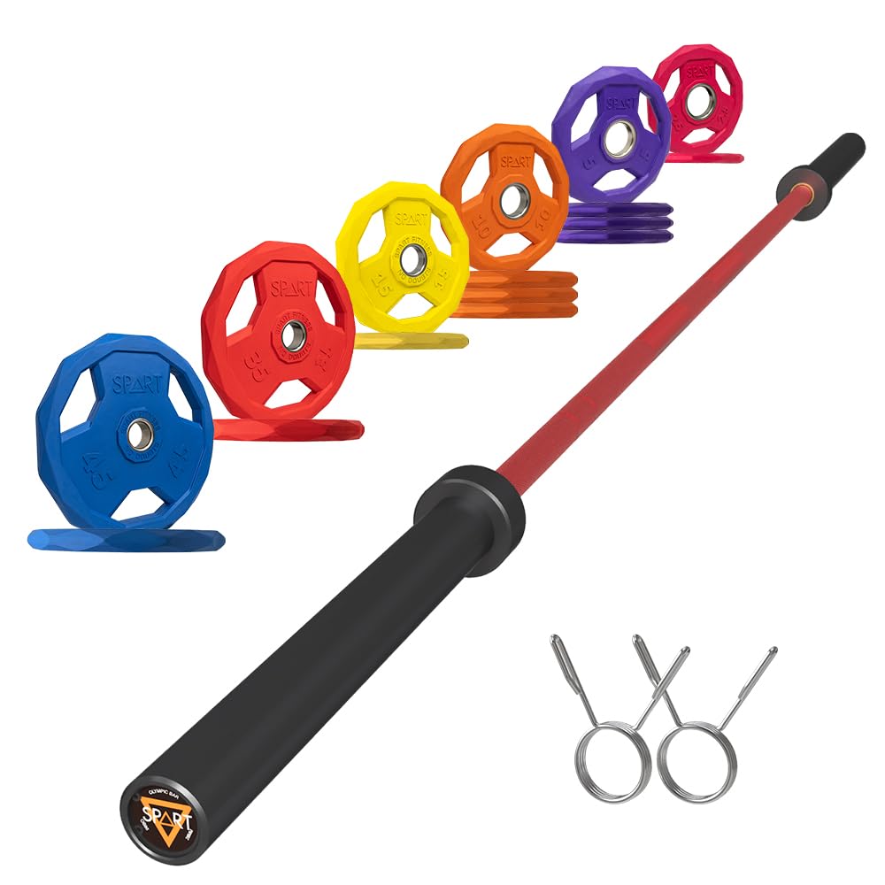 7FT Olympic Barbell Bar with Weight Plate Set Combo, Solid Olympic Bar with Bearings, 700Lbs Capacity Weight Bar for Home Gym Strength Training, Weightlifting, Powerlifting, Fit for 2" Olympic Plates