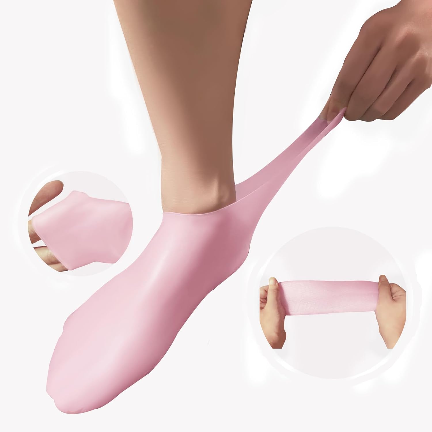 2 Pairs Silicone Socks for Women - Soft Gel Aloe Moisturizing Socks for Women's Spa Pedicure, Repairing Dry Feet, Cracked Heels and Softening Rough Skin - Pink & White