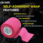 OK TAPE 12 Rolls Self Adhesive Bandage Wrap, Elastic Athletic Tape, Self Stick Bandage Tape, Vet Wrap, Medical Wrap for Wrist, Feet, 2" x 5 Yards - Pink
