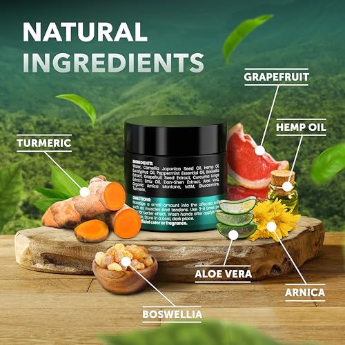Natural Hemp Cream with Turmeric, Msm, Arnica - Hemp Cream Maximum Strength for Discomfort in Back, HIPS, Joints, Knees, Elbows - Maximum Joint Support with Hemp Oil Extract Gel - 4 oz