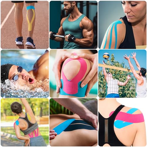 SUPERBE Precut Kinesiology Tape (3 Rolls Pack), Elastic Sports Tape for Pain Relief, Muscle Support, Recovery and Physio Therapy, Breathable, Waterproof (Black)