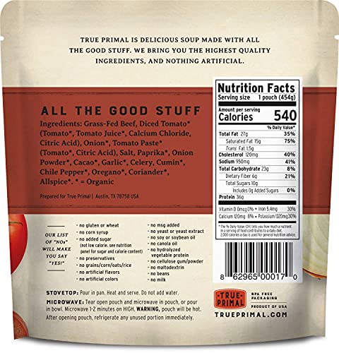 True Primal Beef Chili 8-pack, No beans, Ready to eat, Gluten free, Paleo, Grass-fed beef, Whole30, Keto