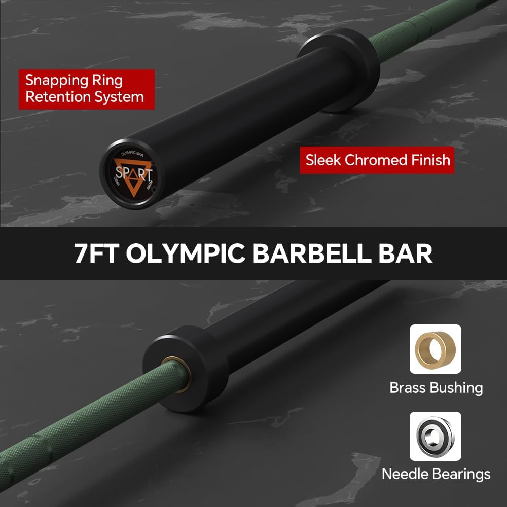 7FT Olympic Barbell Bar with Weight Plate Set Combo, Solid Olympic Bar with Bearings, 700Lbs Capacity Weight Bar for Home Gym Strength Training, Weightlifting, Powerlifting, Fit for 2" Olympic Plates