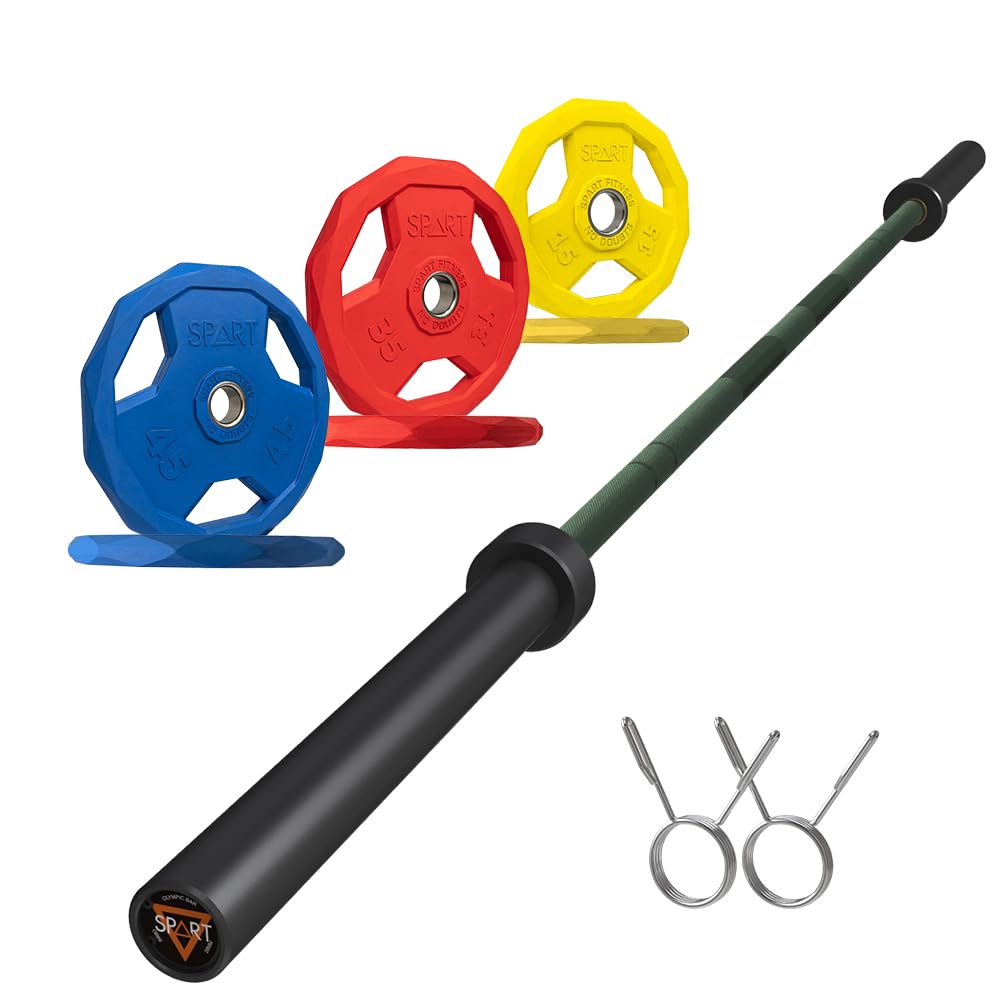 7FT Olympic Barbell Bar with Weight Plate Set Combo, Solid Olympic Bar with Bearings, 700Lbs Capacity Weight Bar for Home Gym Strength Training, Weightlifting, Powerlifting, Fit for 2" Olympic Plates