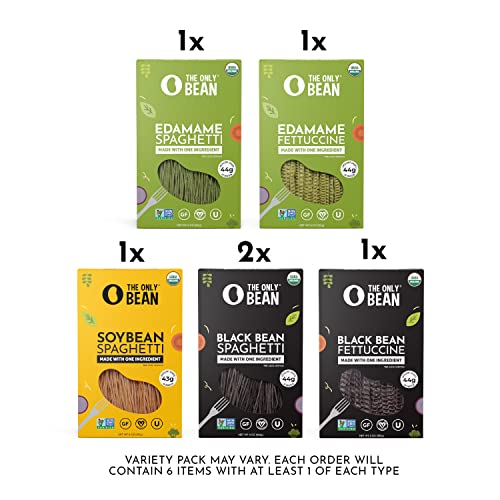 The Only Bean - Soy, Black Bean, and Edamame Spaghetti & Fettuccine - Gluten Free Pasta, Keto Low Carb Pasta Noodles, Protein Pasta, Organic Healthy Noodles, Vegan Pasta - 8 oz (6 Pack) (Variety Pack)