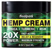 Natural Hemp Cream 8 fl oz - Arnica,MSM, Turmeric, Emu Oil, Menthol, Aloe - Muscles, Joints, Lower Back, Back, Knees, Neck, Fingers, Elbows,Body