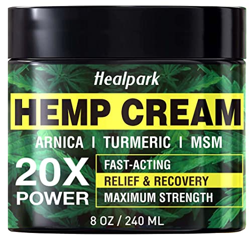 Natural Hemp Cream 8 fl oz - Arnica,MSM, Turmeric, Emu Oil, Menthol, Aloe - Muscles, Joints, Lower Back, Back, Knees, Neck, Fingers, Elbows,Body