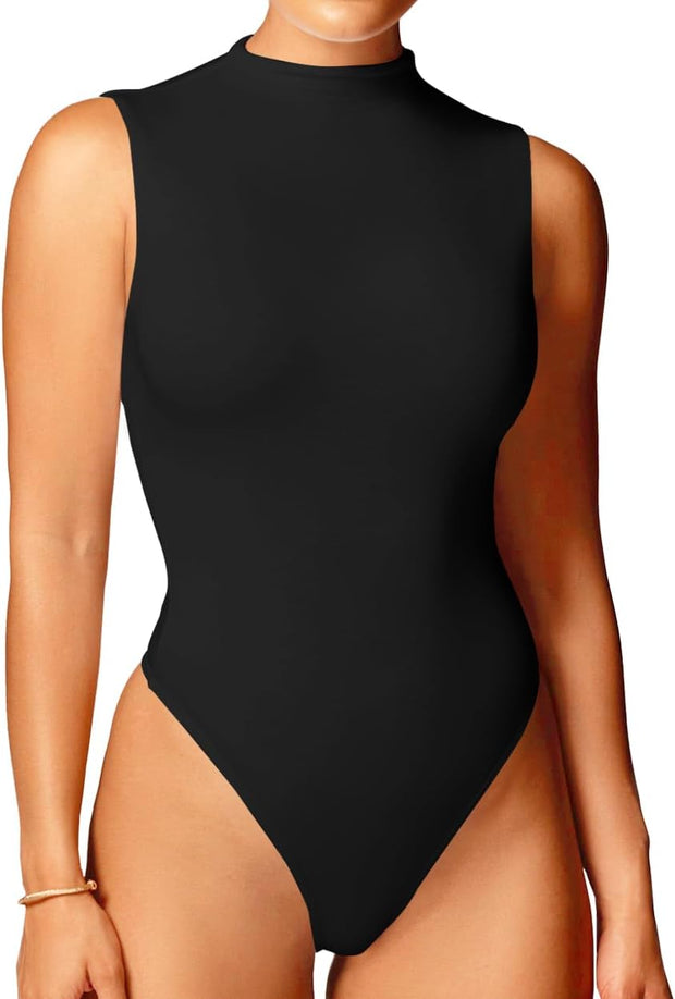WAYMAKER Mock Neck Bodysuits for Women Sleeveless Basic Tank Top Body Suit Shirts