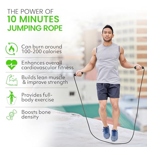 Jump Rope – Speed Jump Rope with Ball Bearings and Adjustable Cable – Jumping Cable for Men, Women, Kids – Ideal for Box, Sports, Cardio, Training – Tangle-Free Jumping and Memory Foam Handle
