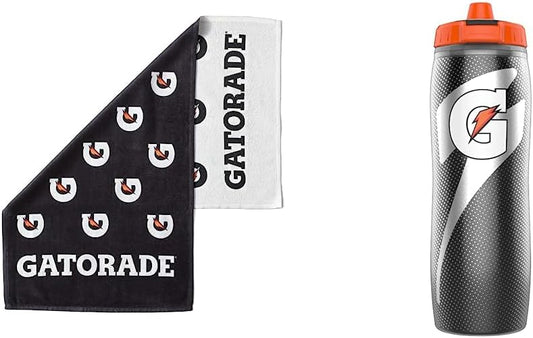 Gatorade Premium Sideline Towel Bi-color, White, Small & Insulated Squeeze Bottle, Black, 30oz