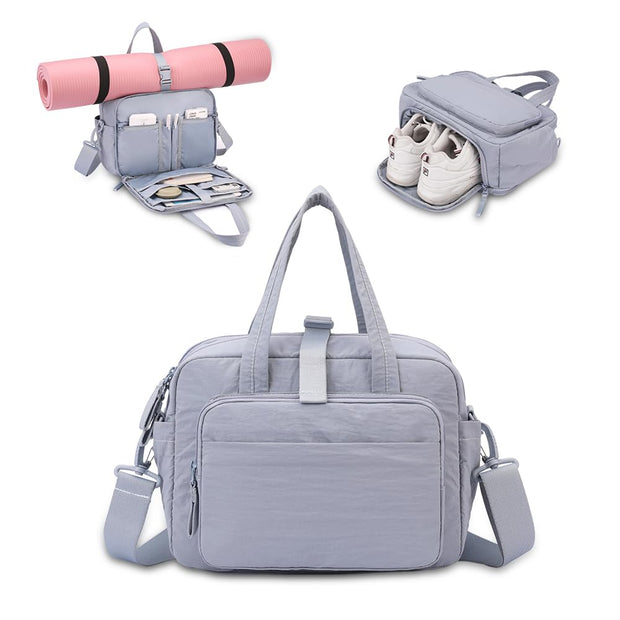 mini gym bag for women, travel duffel bag with wet pockets and Shoe Compartment,Lightweight carry on weekender duffel, water resistant,for sports,yoga,dance,khaki